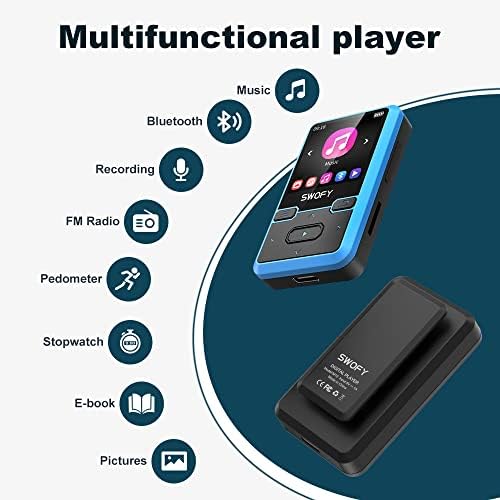 Клип Mp3 Плеер Со Bluetooth 5.0 Пренослив Носен MP3 &засилувач; Mp4 Плеер СО Педометар, FM Радио Рекордер, Mp3 Плеер За Деца, Поддршка За