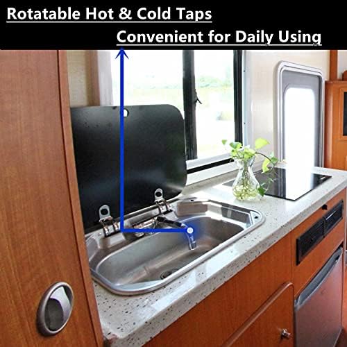 MOFANS RV SINK RV кујна единечен сад мијалник RV ротатибилна топла ладна тапа со капакот на капакот одговара за RV Caravan Camper Camper