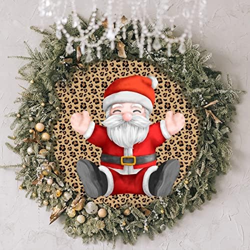 Симпатична Дедо Мраз виси знак Дедо Клаус Среќен Божиќ знак wallиден декор околу Божиќ добредојде знак леопард печатен wallид што виси плакети