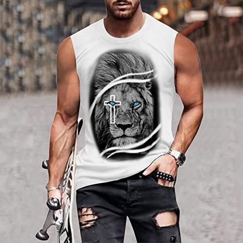 XXBR Менс војник маички без ракави, летни улици 3Д тигар лав пламен печатење резервоар врвови тренингот мускулен обичен салата тенкови