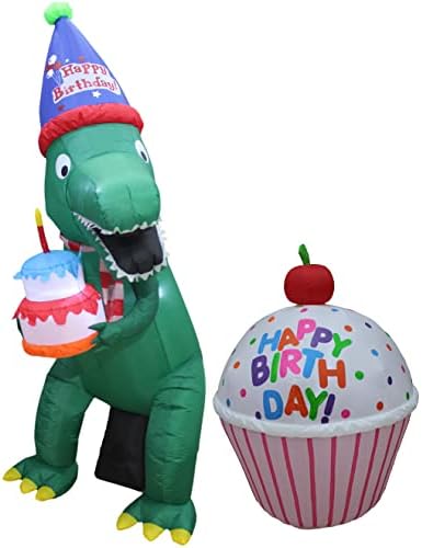 Пакет за украси со две роденденски забави, вклучува високи 7 стапки среќен роденден на надувување на зелена диносаурус со торта