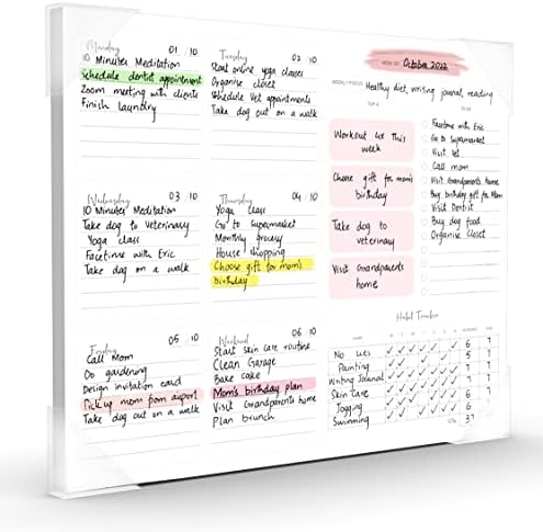 Faboxy дадена неделна планерска подлога, 10x8 ”, 52 листови со солзи - Неделен календар со список за правење, Топ 3 голови и