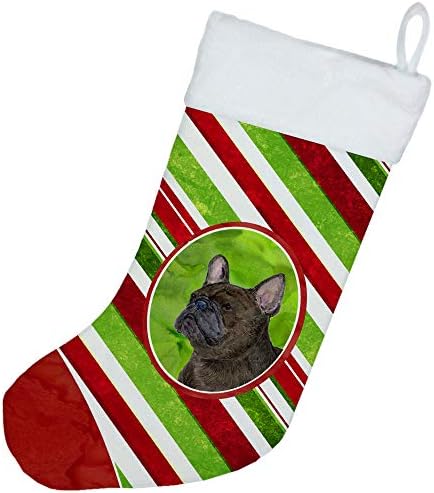 Богатства на Каролина SS4588-CS Француски булдог бонбони трска одморен Божиќ Божиќно порибување, камин што виси чорапи Божиќна сезона