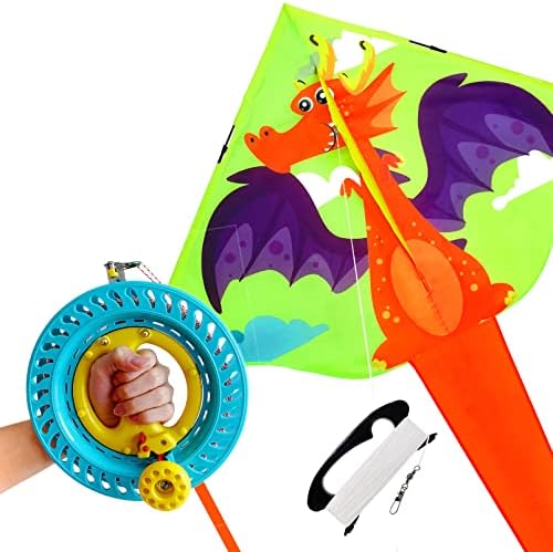 Emma Kites Lockable Kite Reel Winder 8.7inches со 120lb линија + делта змеј 60-инчен змеј змеј