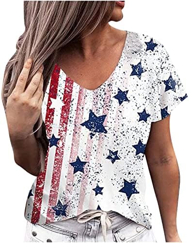 Зефотим женски 4 -ти јули кошула 2023 година краток ракав против вратот лето лето трендовски американско знаме врвови блузи