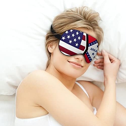 Американски и државно знаме на Арканзас маска за спиење Трајни слепи меки маски за очи со прилагодлива лента за мажи жени