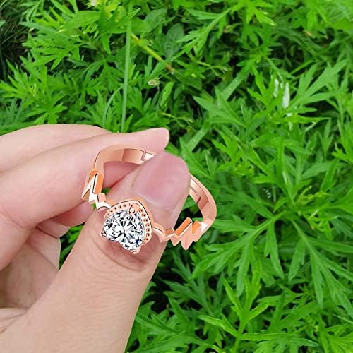 Мода нов накит циркон прстен во форма на срце, креативен дијамантски дами прстен двојка прстен моден прстен во форма на срце, креативен loveубовен