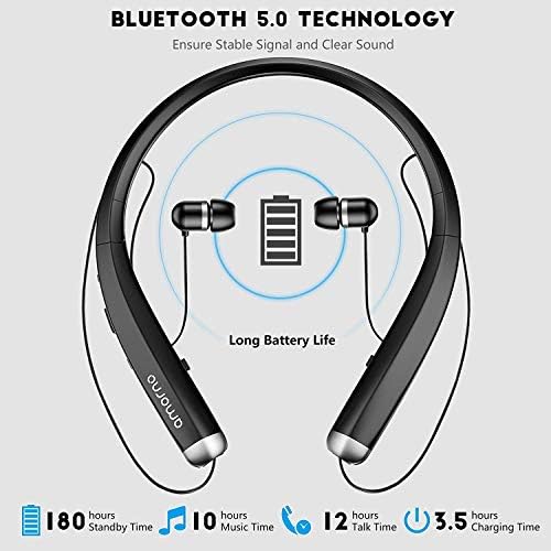 Слушалки за Bluetooth Bluetooth, склопување на безжични слушалки за вратот со влечење на ушите, спортски потполни бучава кои откажуваат стерео слушалки со микрофон