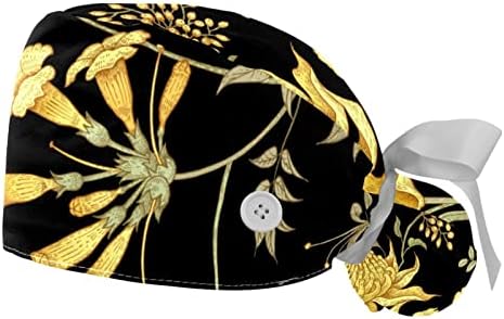 Работно капаче со копчиња со џемпер лента вратоврска назад буфан капи, јапонски цвет жолта хризантема пеперутка
