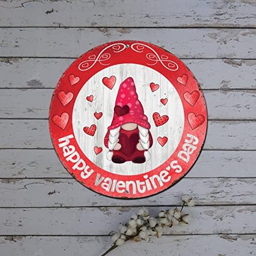 Тркалезни метални знаци на венец на Денот на вineубените, симпатична гном црвено срце, калај знак годишнина од wallидна уметност,