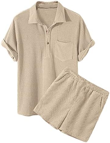 Narhbrg Men's Retro Retro Shorte Schoot Corduroy кошула 2 парчиња поставува обичен копче надолу маица и кратки облеки костум за дневна облека