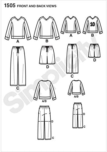 Едноставност 1505 Лесно да се шие хаски момче и големи и високи машки модели за шиење на пижами, големини на децата S-L и машка големина
