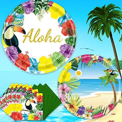 Партиски за забави на Хавајски Луау - служи 50 алоха тропски украси за украси и салфетки за ручек коктел салфетки за салфетки за