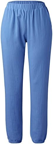 MTSDJSKF Women'sенски Капри хеланки, широки нозе еластично-положени удобни памучни постелнини каприс панталони со џебови лабави панталони за