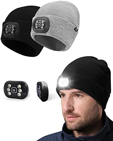Bergweiser LED Beanie Hat со светлина 2 компјутери за мажи жени 3 прилагодливи режими 6-LED мини фарови USB-полнење со ноќно стриптинг