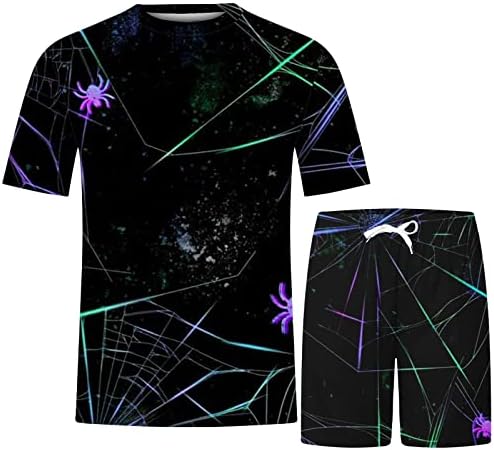 Спортски костум за машка маица и шорцеви Ноќта на вештерките 2 парчиња поставени смешни 3Д печати кошула со кратки панталони за кратки панталони