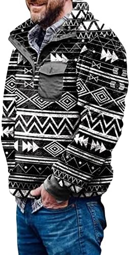 Wenkomg1 Mens Aztec Moders Pulverover, Fuzzy Regulation Fit џемпер етнички долги ракави меки удобни држачи за надворешна облека
