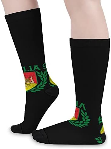 Сицилијанско знаме на штит со ловорики печатени чорапи за појавување на бои Атлетски колени високи чорапи за жени мажи