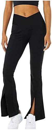 ВЕЗАД женски цврсти/печатени колк Подигнете панталони со високи половини, разгорени панталони, истегнете ги панталоните за јога патеки
