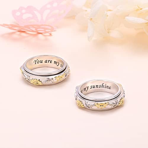 Дејзи сончоглед Аксиозно олеснување на прстените на вртежни прстени Вие сте мојот цвет од сонце што може да се ротира со прстен од сребро