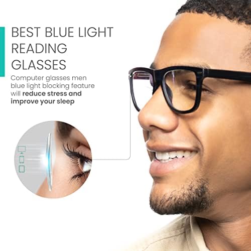 Црна Цврста Рамка Сина Светлина Очила За Читање Мажи Да Изгледаат Модерно Со Висок Вид-Големи &засилувач; Издржливи Читатели За Мажи-Удобно