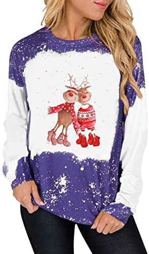 Грда Божиќна маичка за жени Смешна симпатична симпатична ирваси печати џемпер со долги ракави кошула пад на новитет Божиќни екипаж
