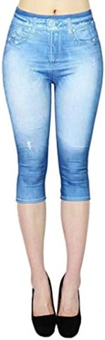 Плус големина capri jeggings за жени со високи половини хеланки слаби истегни исечени фармерки пеперутки печати тексас шорцеви