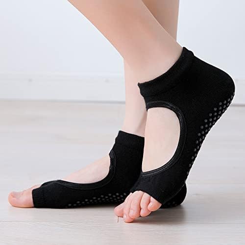 Безжичен отворен пети чорапи за жени пилатес чорапи со костец кои не се лизгаат чорапи за пилатес балетски танц бос