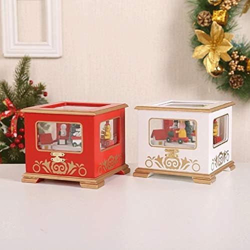 Yfqhdd бело, црвен воз во форма на воз Божиќ дрвена музичка кутија кутија за складирање на кутии за кутија за кутии дома