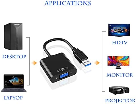 Adapter Warmstor USB до VGA, USB 3.0/2.0 до VGA адаптер 1080P HD мулти-дисплеј видео конвертор, компатибилен со Windows 7/8/8.1/10