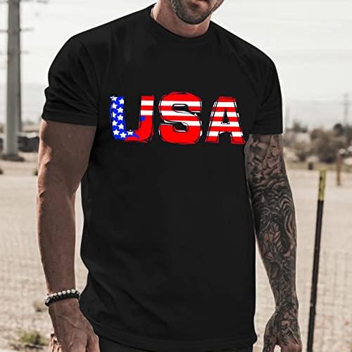 УБСТ 4-ти јули Машки маици со кратки ракави Патриотски САД Патриотски печатење на знамето на знамето на врвовите на летната улица