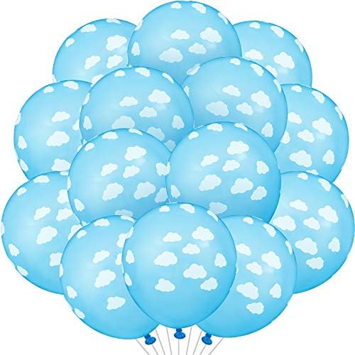 36 Парчиња Син Облак Латекс Балони Средно Сина со Облаци Мат Балони 12 Инчи Облак Печатење Светло Сини Балони За Туш За Бебиња
