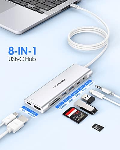 LENTION 3.3 FT Долг КАБЕЛ USB C Центар СО 4K HDMI, 2 USB 3.0, Читач На Картички, Aux, Тип C Податоци/Полнење Компатибилен 2023- MacBook