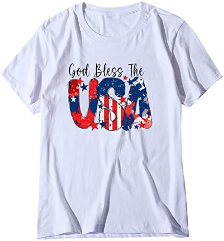 Женска маица американско знаме на врвот на Денот на независноста на Денот на независноста О-вратот кошула со кратки ракави лето патриотска