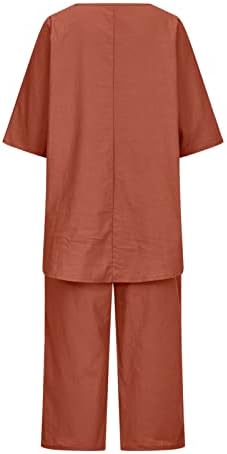 Изгорени портокалови жени лабави фит панталони поставува постелнина палто палто поставување дневна 2 парче права нога обична