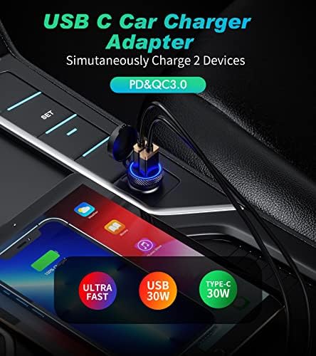 Полнач за автомобили Kewig Car, QC3.0 + PD Type C Dual Port Mini Flush Metal USB CALGER ADAPTER, 60W/5A Брзо полнење CALE CALE CALER CHALGER одговара за iPhone 12/11 PRO/MAX/8, Galaxy S21/20/19