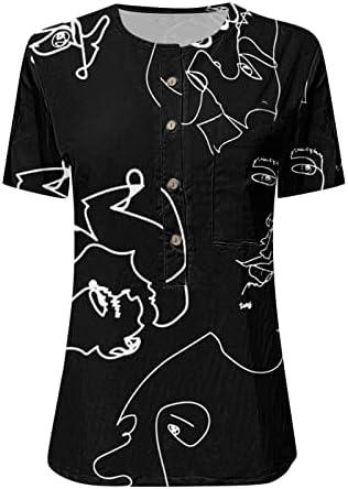 Plusенски плус големина блузи екипаж на вратот со кратки ракави пулвер што излегува на врвови, цветни печатени обични блузи, мачки