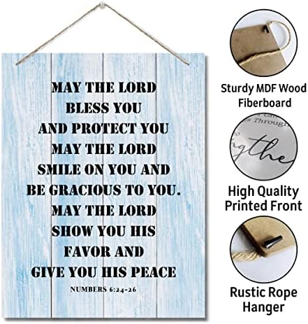 Инспиративни знаци на уметност од дрво, Броеви 6: 24-26- Нека Господ ве благослови знак на wallидна уметност, печатење во стих од Библијата,
