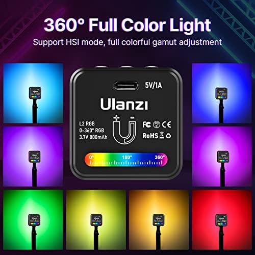 Уланзи L2 COB RGB LED Видео Светло, 360° Преносни Led Светла Со Целосна Боја За Осветлување На Камерата, Магнетна Супер Мини