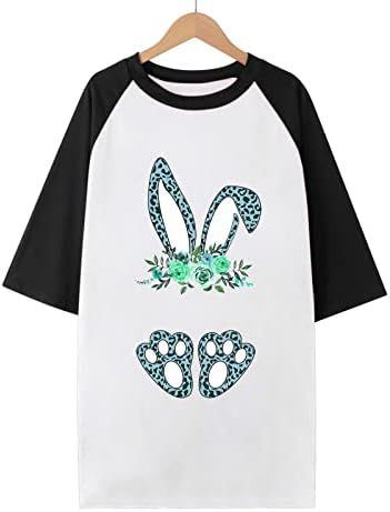 Womenенски Велигденски блок во боја, маица со кратки ракави, кошули за зајаче, симпатична зајак графичка вера вера, лето случајна