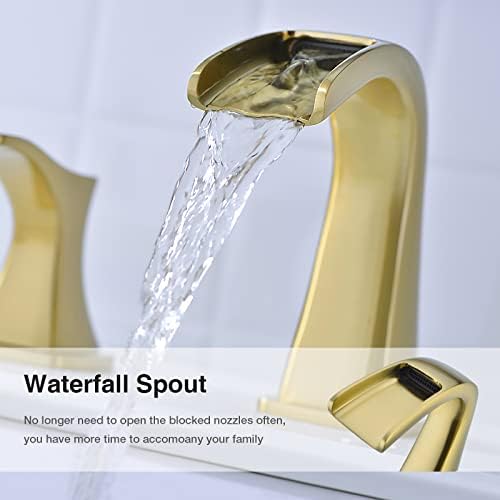 Водопад на водопади широко распространета четкана златна бања мијалник за мијалник од месинг 2 рачка од 8 инчи миксер од басен,