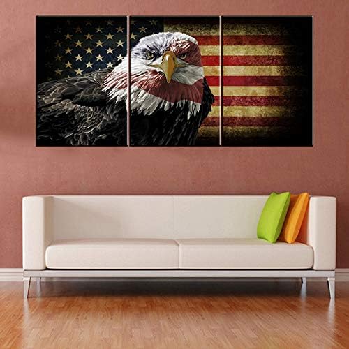 Гранџ американско знаме декор ќелав орел слики патриотизам слики за дневна соба 3 парчиња платно wallидни уметности гроздобер уметнички
