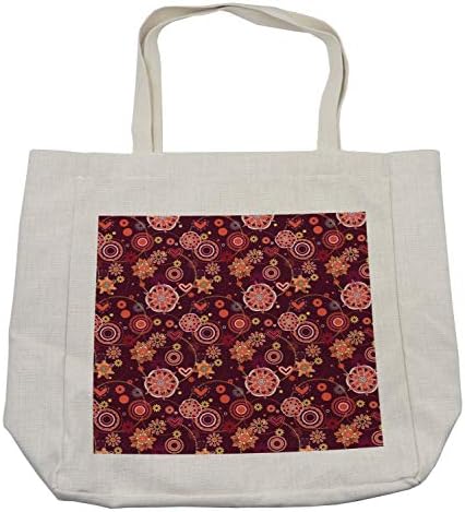 Амбесон-цветна торба за купување, гроздобер богата зеленило шема украсни пролетни цвеќиња и кругови, еко-пријателска торба за еднократно