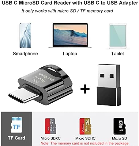 Читач на Микро SD Картички, BORLTERCLAMP Usb C Tf Читач На Картички, USB C До Читач На Мемориски Картички Micro SD Со USB C До USB Адаптер, Компатибилен