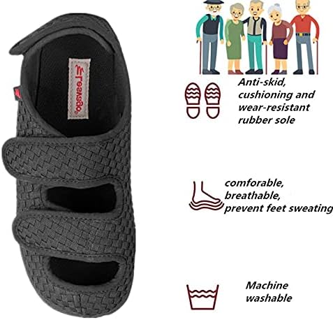 Женски дијабетични влечки едем сандали прилагодливи ленти Дополнителни широки удобни чевли во затворено олеснување на отворено за отечени