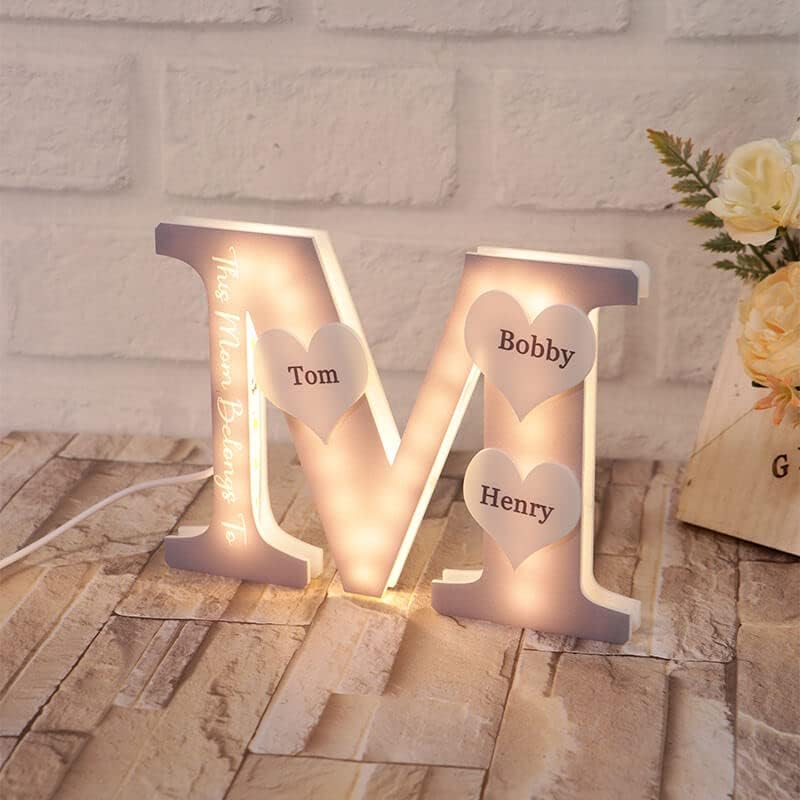 Arraignz Персонализирана буква за името на ламба сопствена табела за ламба со текст за декор за домашна спална соба, дневна соба