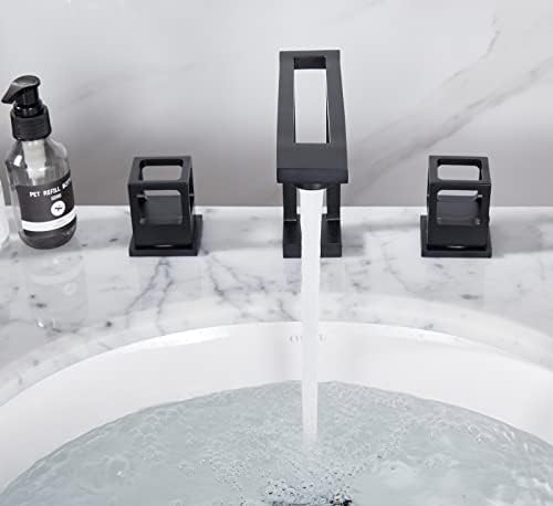 Распространетата бања Црна тапа 8 инчи 2 рачки за мијалник за мијалник за 3 дупки Аератор Спајт слив Лаватиран миксер за суета миксер од чешма
