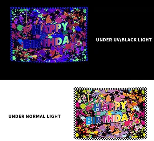 ГОЛК 3. 6х5фт Боја Прскање Боја Крик Графити Роденден Среќна Партија Позадина; Под Виолетова Светлина, тоа ќе емитува Флуоресцентен