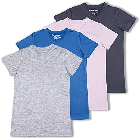 4 пакувања: Девојки со кратки ракави со кратки ракави со сува екипа со активна маица за атлетски перформанси