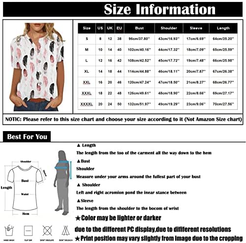 Женски врвови облечени лежерни памучни постелнини копче надолу кошули трендовски графички графички печатени маици со краток ракав